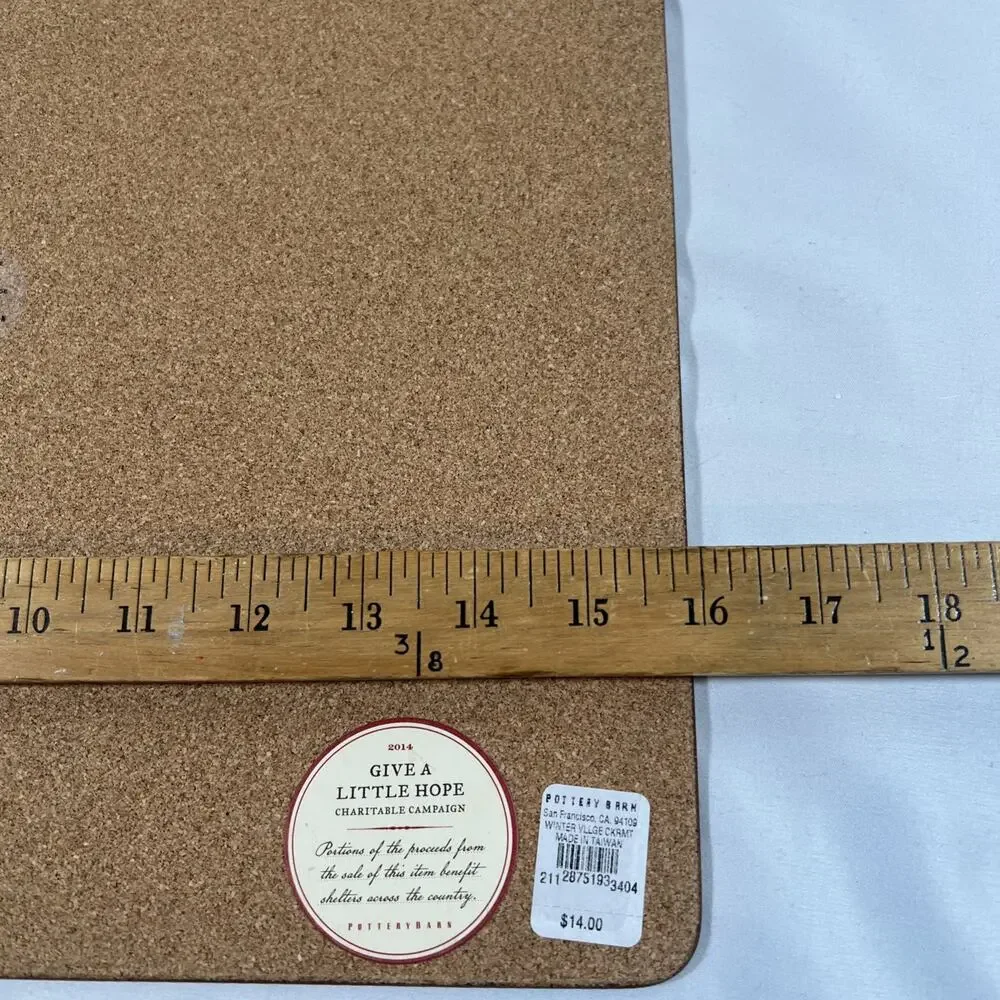 Pottery Barn Winter Village Set of 2 Christmas Placemats Cork Mat Hard Boards